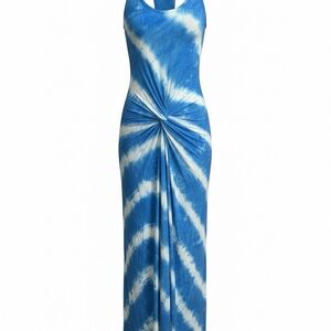Young Fabulous & Broke Blue and White Tie-Dye Knot Front Maxi Dress